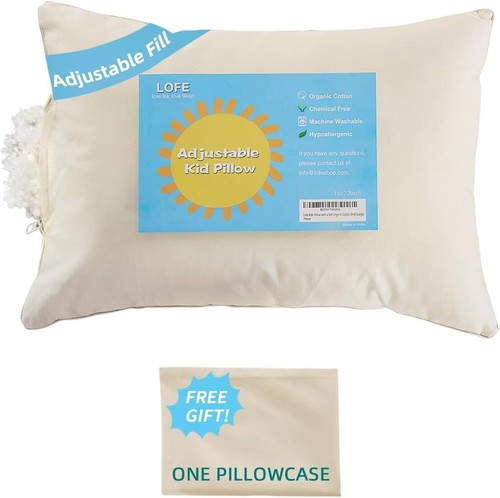 Adjustable Organic Kids Pillow 16x22 - Machine Washable & Soft for Better Sleep - Picture 3 of 10