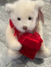 Gund Make A Wish Zales Plush Cream Teddy Bear Holding Red Gift Box Christmas NWT