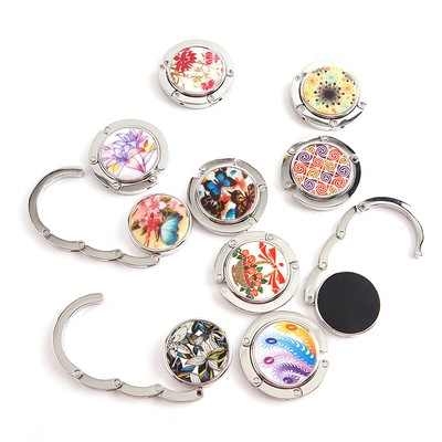 1 Pcs Round Table Vintage Flowers Foldable Purse Bag Hanger Handbag Hook Holder#
