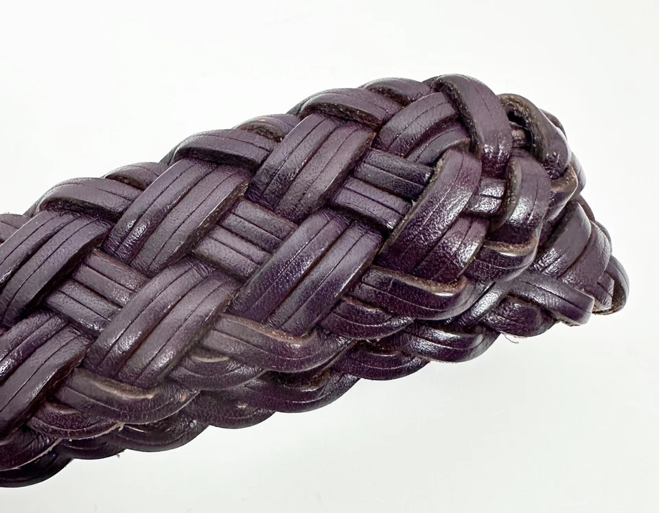Vintage 90s TALBOTS Braided Leather Belt WOMENS M Dark Eggplant Purple Woven Mom - Image 4 of 4