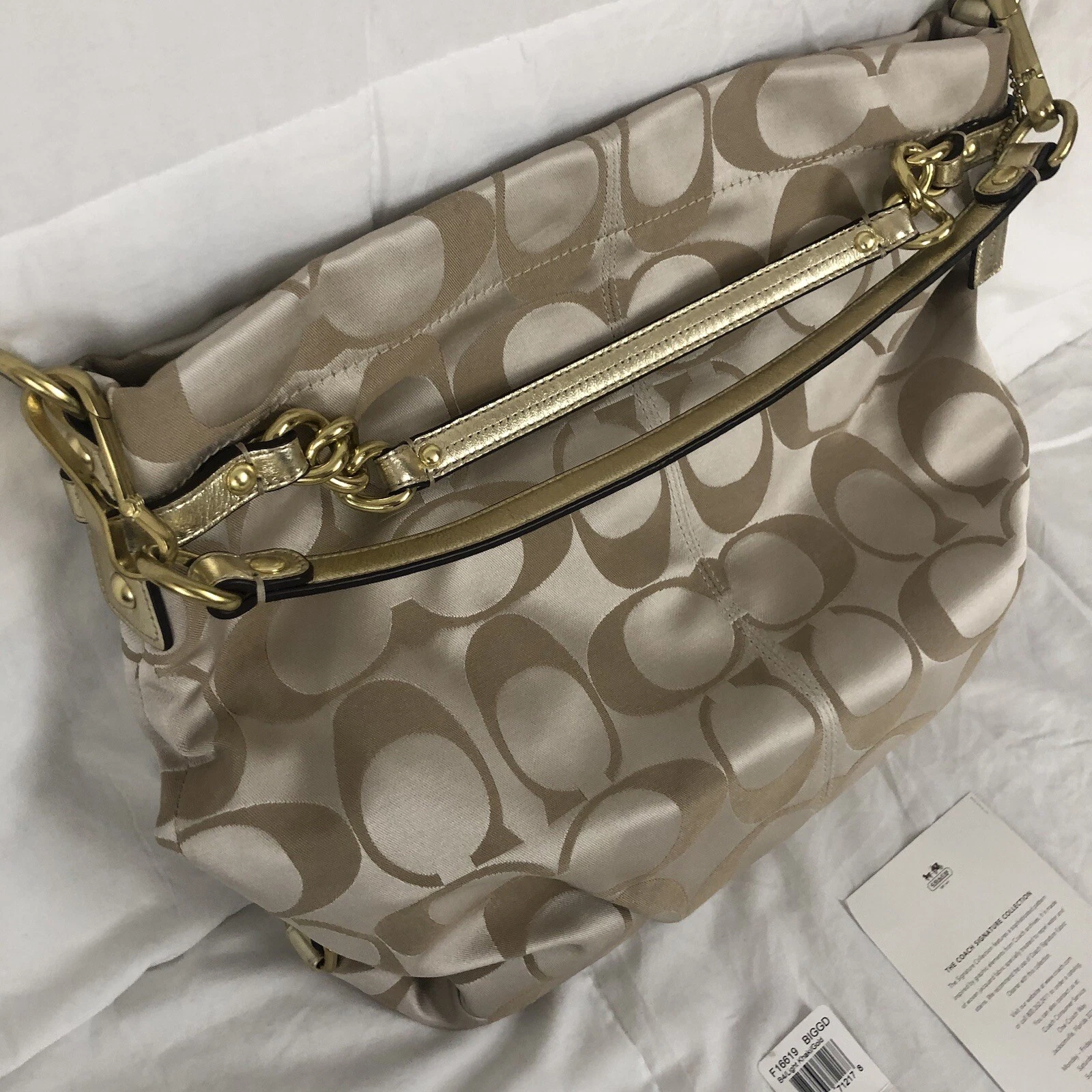 Borsa a tracolla Coach Signature Brooke Jacquard Carly beige marrone oro nuova