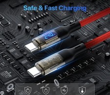 SOOPII USB C to USB C Cable 10ft 240W Red Nylon Braided Visual Display Charging