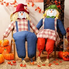 2 Pcs 64" Large Thanksgiving Scarecrow Thanksgiving Sitting Scarecrow Decorat...