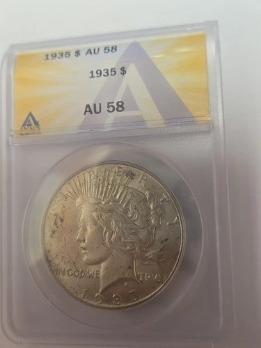 1935 Peace Dollar :  ANACS AU58
