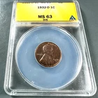 1932-D 1C Lincoln Cent ANACS MS63 (89040)