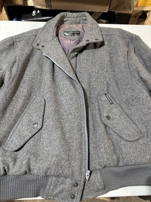 vintage MEMBERS ONLY Europe Craft 100% Wool Grey Bomber Jacket Cafe Racer XL 46