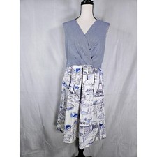Chetta B Size 14 Blue Paris Toile Striped Fit and Flare Dress