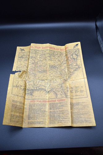 Civil War Battlefields 1861-1865 Map Reproduction 1961 16x14 Inches - torn