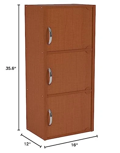 Armario de almacenamiento multiusos de cerezo de 3 puertas para organización del hogar y la oficina Foto 3 de 4