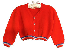 Vintage 60s 70s Hand Knit Unisex Cardigan Sweater RARE Kids Toddler Grandma
