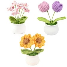 3pcs Crochet Flowers Pot Set Gradient Pink Forgot Me Not purple Tulip sunflower