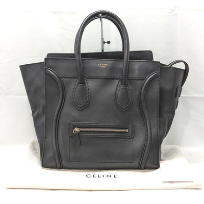CELINE Luggage Mini Shopper Leather Tote Hand Bag Black Women's Authentic