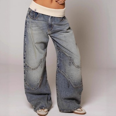 Loose-fitting Straight-leg Jeans With Pockets Fashion Casual Trousers Street-sty