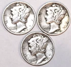 (3) Mercury Dimes - 1941P 1942P 1943D - Very Fine - #2855ED - FREE SHIPPING