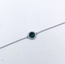 Green Malachite Bracelet, 925 Sterling Silver. 7 1/2  Adjustable.