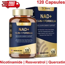 120 Capsules NAD+ Supplement With Nicotinamide Riboside, Resveratrol & Quercetin