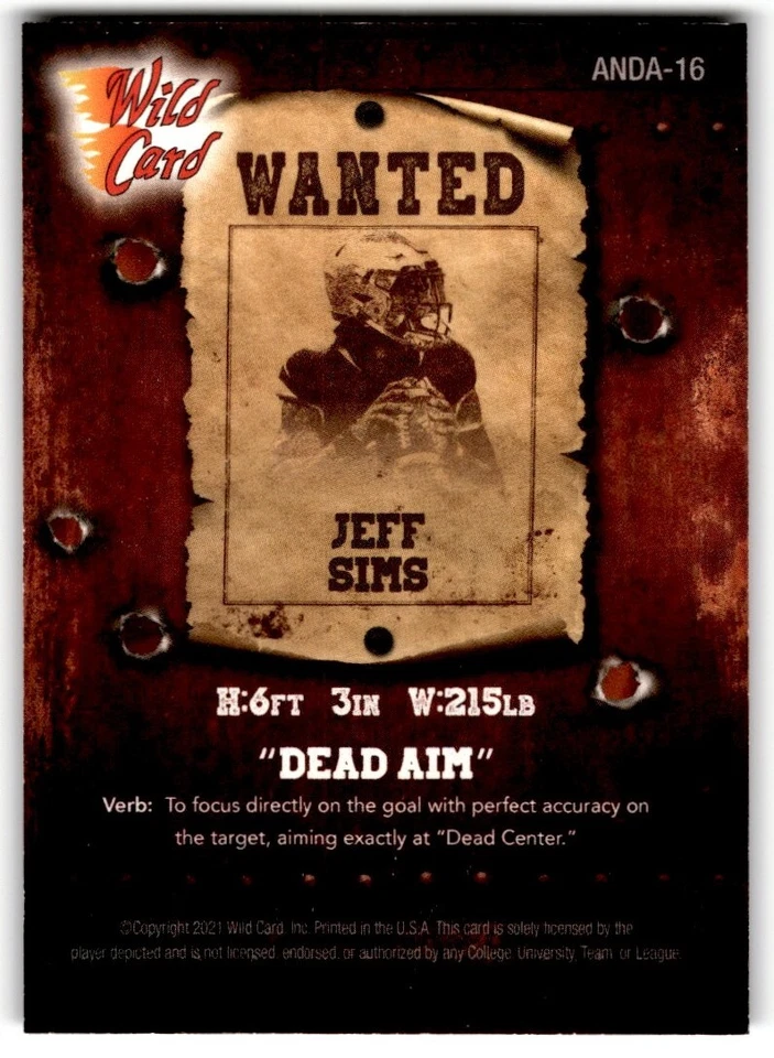 2021 Wild Card Alumination Dead Aim Jeff Sims #ANDA-16 (Creased) - Image 2 of 2