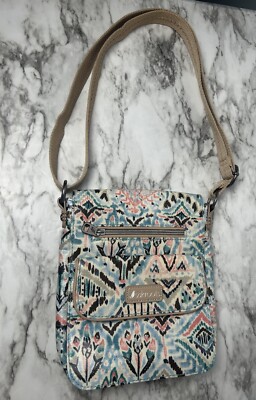 SAKROOTS Multi Color BLUE GREEN Floral Canvas CROSSBODY Handbag Organizer