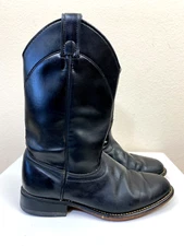 Laredo Leather Roper Western Black Boots 7M Cowgirl 6902 USA Cowboy