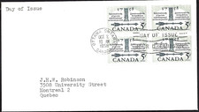 🍁Canada  #382 Block  "MACE & SPEAKERS CHAIR"   Fine Used  1958 First Day Cover