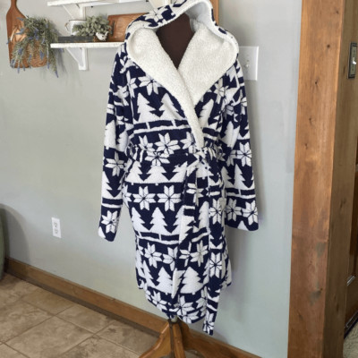 Vera Bradley cozy life Nordic striped  bathrobe womens size large XL navy blue w