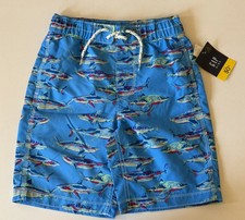 NWT 35 Gap Kids Boys Swim Trunks Board Shorts Sharks Size 8 MED Built in Brief