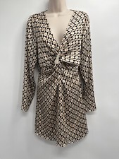 Minkpink Women's V Neck Long Sleeve Cece Twist Mini Geometric Dress Size Small