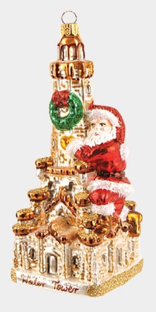 Santa on Chicago Water Tower Polish Glass Christmas Ornament Illinois Decoration