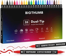 26 Colors Acrylic Paint Pens, Dual Tip Acrylic Paint Markers with Fine Tip and D
