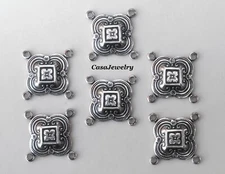 #1634 ANTIQUED .925 STERLING SILVER PLATED CELTIC 4 RING CONNECTOR - 4 Pcs