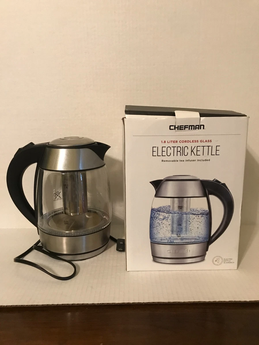 CHEFMAN 1.9 LITER CORDLESS GLASS ELECTRIC KETTLE WITH TEA INFUSER