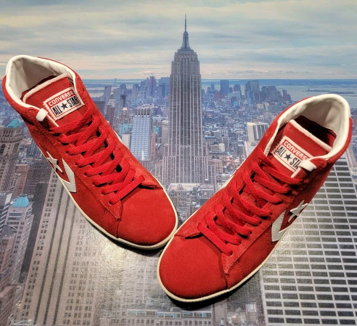 Converse Pro Leather Mid Top Suede Red/White Mens Size 8.5 Converse Pro Leather Mid Top Suede Red/White Mens Size 8.5