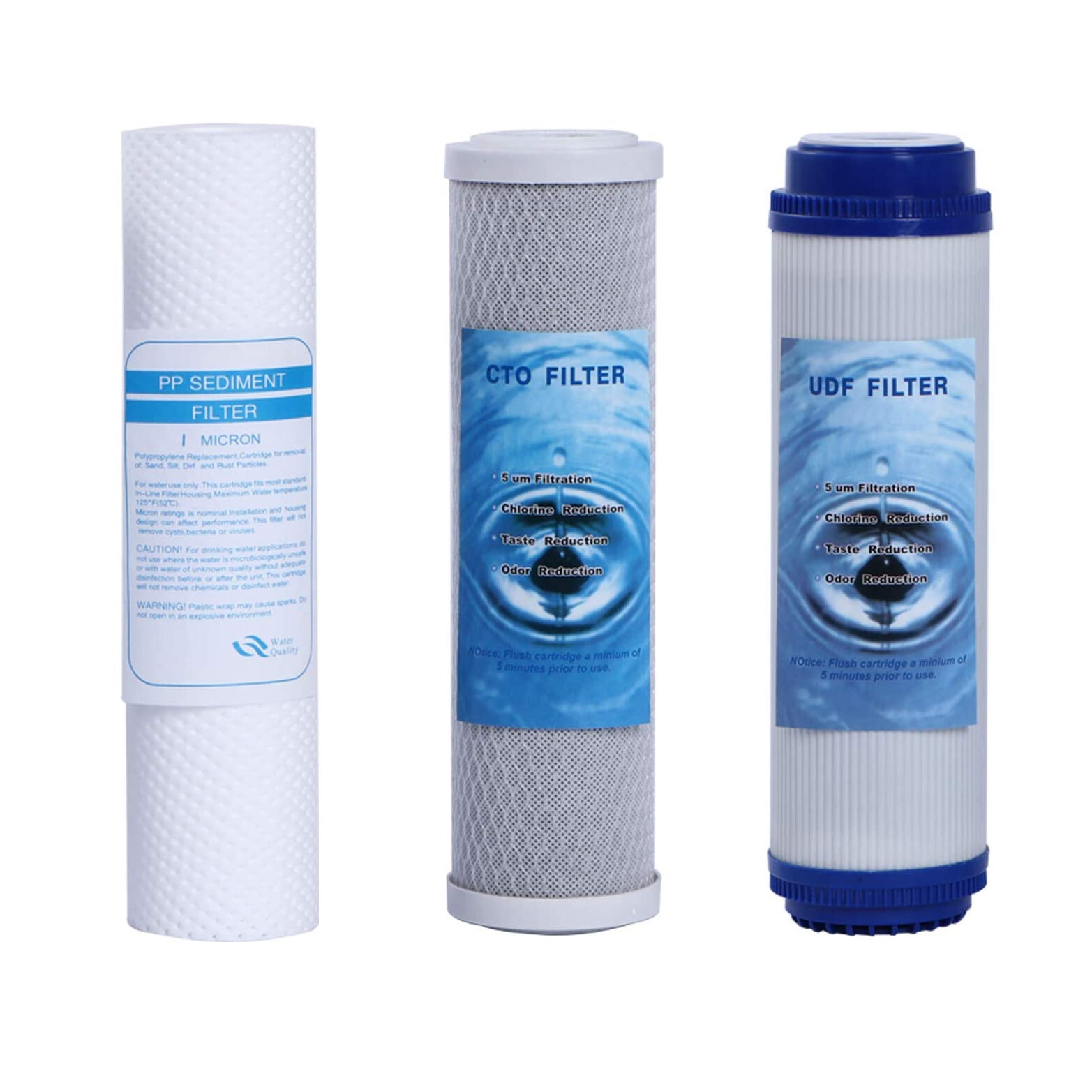 KIT TRE CARTUCCE FILTRI SISTEMA FILTRAZIONE ACQUA H2O 10" SEDIMENTI+2 A CARBONI