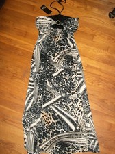 NEW WOMENS LONG LEOPARD PRINT MAXI DRESS HALTER BLACK GRAY JR PLUS 1x 2x