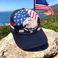 Vintage 3 Stripe Trucker Hat Made in USA These Color Dont Run or Burn Eagle Flag
