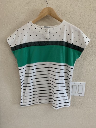 Koret White Green Black Knit Blouse Size S