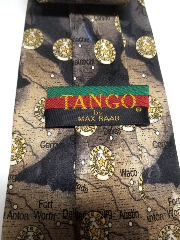 Corbata Tango by Max Raab Americana Series - Mapa de la ciudad de Texas marrón seda Foto 4 de 4
