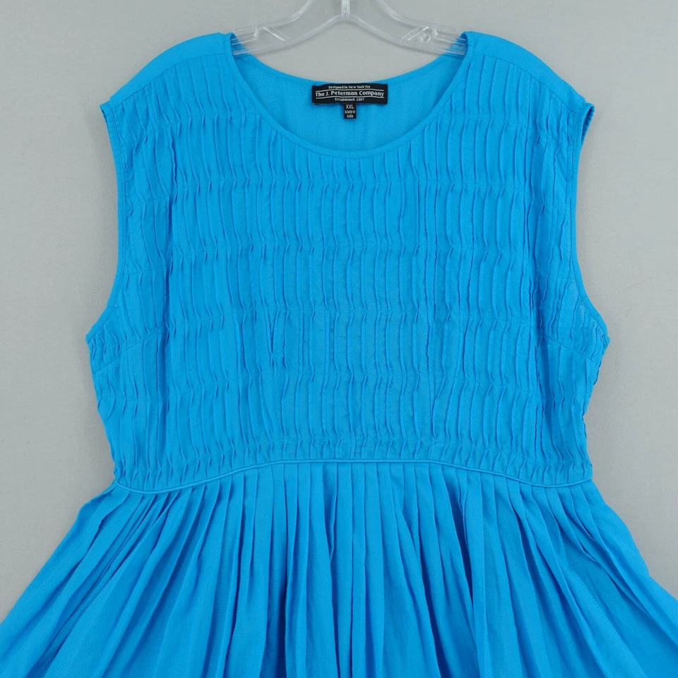 J Peterman Pintuck Dress Womens XXL 2XL Blue Fit Flare Viscose Cotton Blend - Image 2 of 4