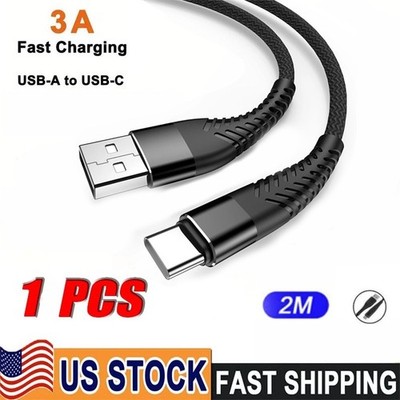 1PCS Black 2M Braided USB Type-C USB-C to USB-A Fast Charge Cable Cord Charger