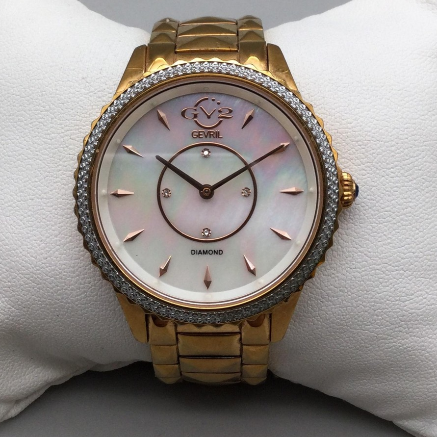 Gevril GV2 Siena Diamond Watch Gold Tone MOP Dial 39mm Swiss New