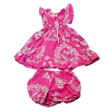 Vintage Hawaiian Infant Dress 80s Sz 6-9 Mths Pink Tropical Hawaii Baby USA
