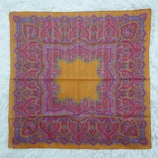 CHRISTIAN DIOR Brown Paisley Cotton Mini Scarf Pocket Square 21" X 20.5" Q79