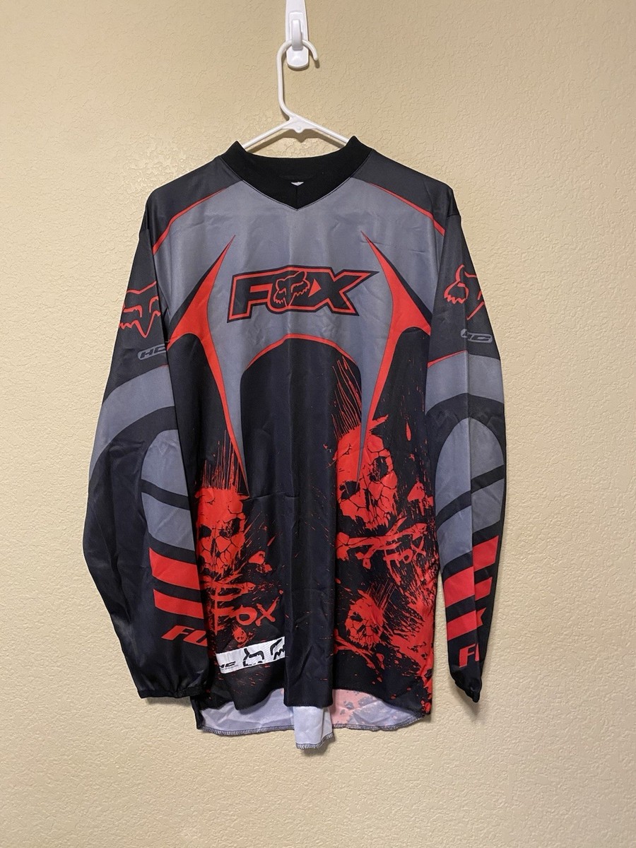 Fox Racing Mens SZ M Red HC Jersey Shirt Skull Motocross BMX Dirt