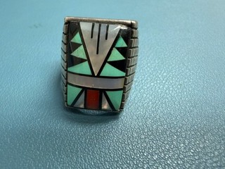 Navajo Old Pawn Sterling Silver Vintage Multi Gem Ring Size 11.5 18.1G