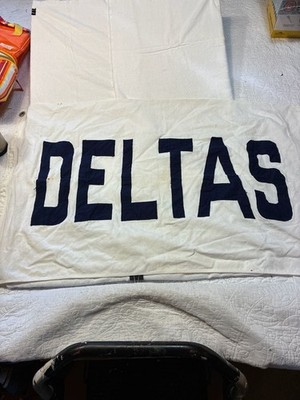 Vintage Delta Sigma Theta ''Deltas'' Sorority Flag Banner White Navy Canvas