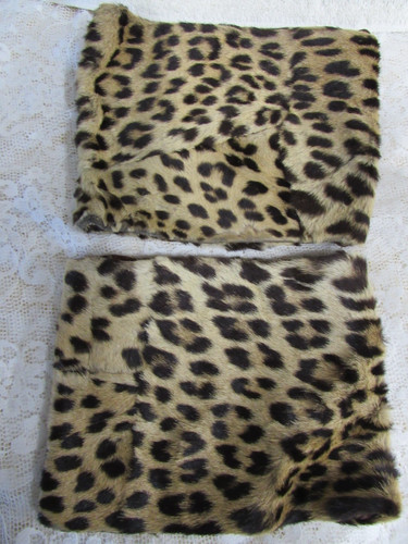Vintage Fur Cuffs Womens Leopard Cat Print Spotted - Satin Lined Elegant Luxury