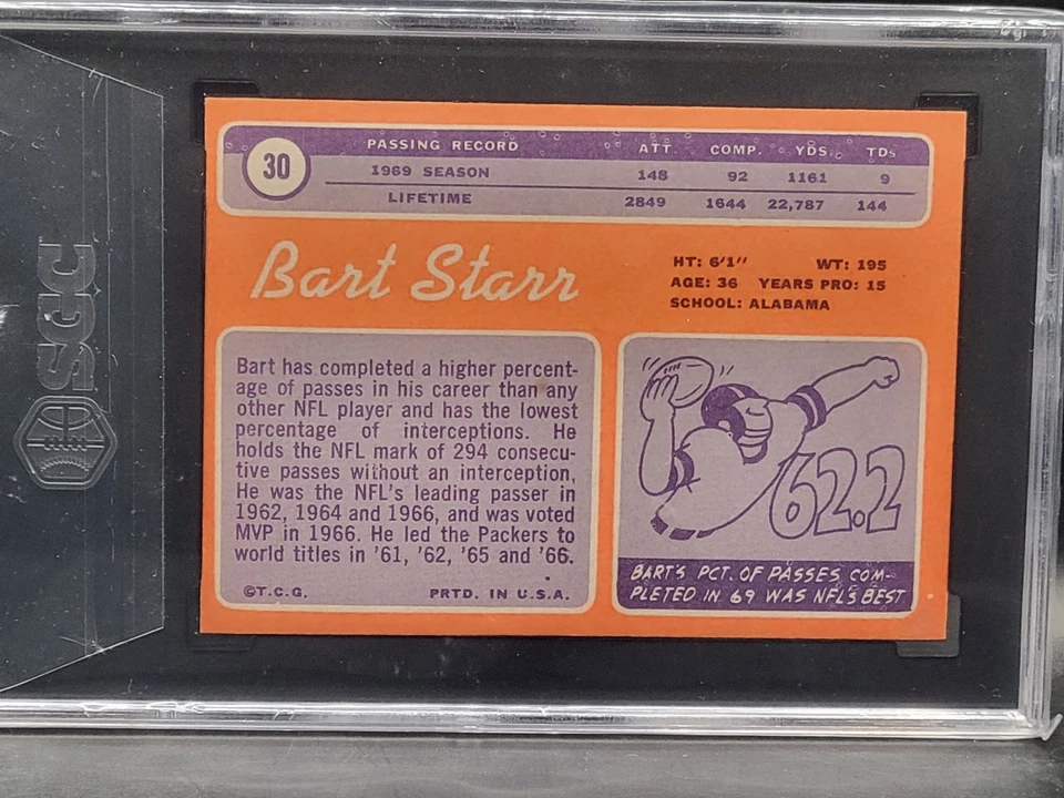 1970 Topps Fútbol #30 Bart Starr Calificado 8 SGC Green Bay Packers Foto 4 de 4