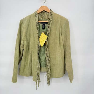 Dialogue NWT 100% Leather Jacket Fringed Suede Western Boho Large Washable