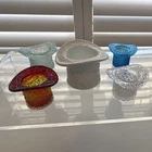Set of 5 Vintage Glass Top Hats Crystalline Starburst Patterns Collectable Fento