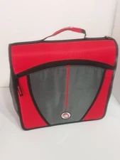 Case•It Zippered Binder Organizer Red/Gray – 3-Ring, File Dividers, Handle – Use